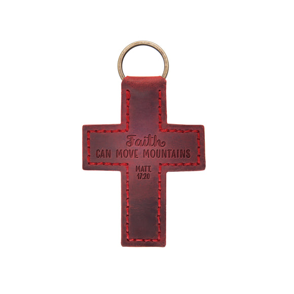 Faith Can Move Mountains Leather Cross Keychain – Matt. 17:20