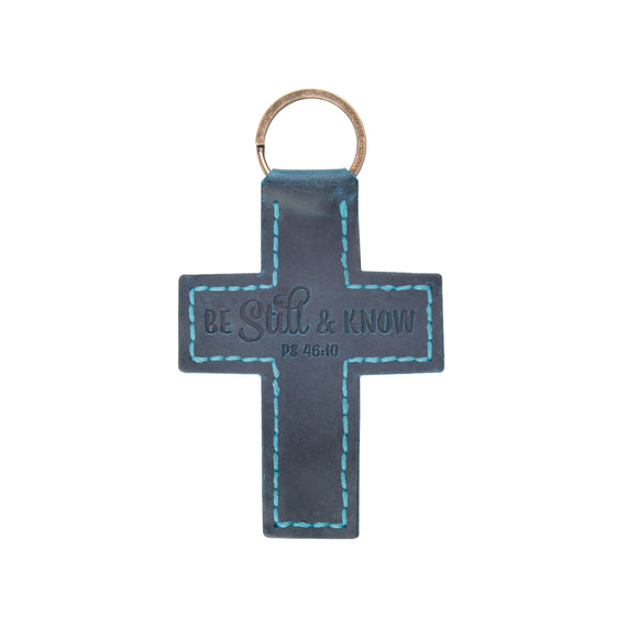 Be Still and Know Leather Cross Keychain – Ps 46:10