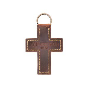 Man of God Leather Cross Keychain – 1 Tim 6:11