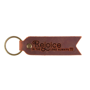 Rejoice Leather Fob Keychain – Phil 4:4