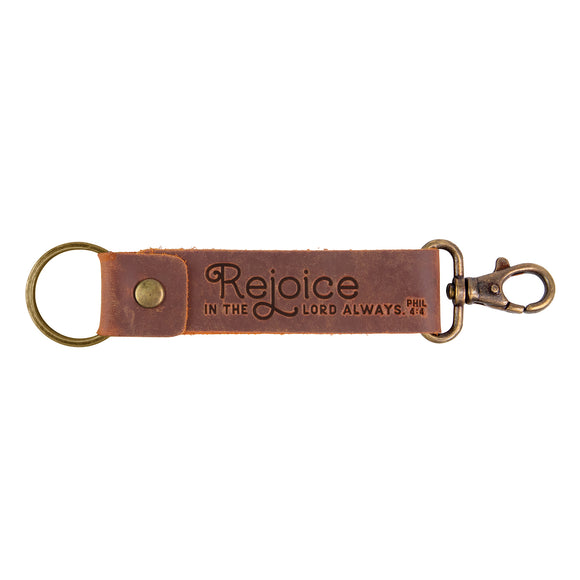 Rejoice Leather Strap Keychain – Phil 4:4