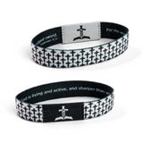Logos Tap Stretch Bracelet - Black and White Crosses, Hebrews 4:12