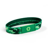 Logos Tap Stretch Bracelet - Lt Green and Dk Green - Crosses, Phil 4:13