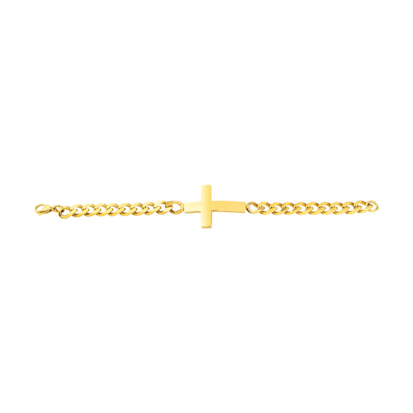 Stainless Steel Curved Cross Bracelet - Gold Color