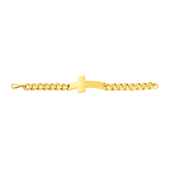 Stainless Steel Large Curved Cross Bracelet - Gold Color
