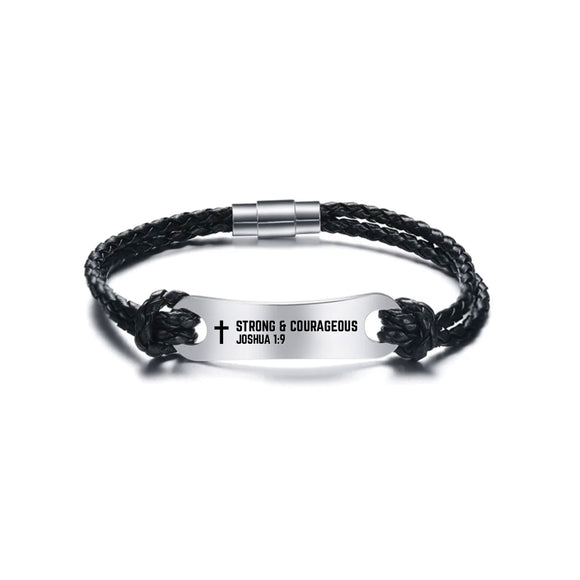 Identified in Christ ID Bracelet Black Cord – Strong and Courageous, Joshua 1:9