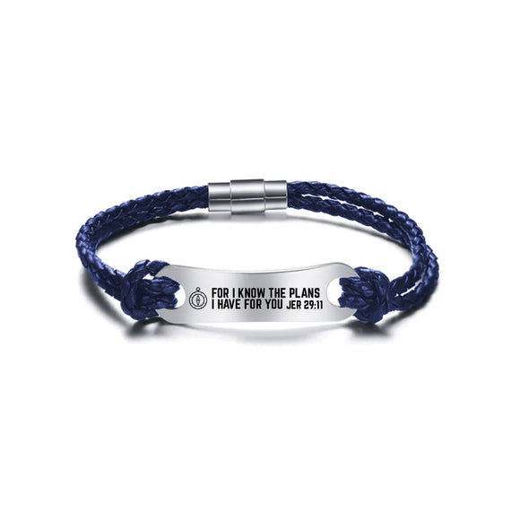 Identified in Christ ID Bracelet Navy Blue Cord – For I know the plans, Jeremiah 29:11