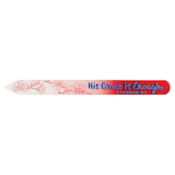 Glass Nail Files, Red – His Grace is Enough, 2 Cor 12:9