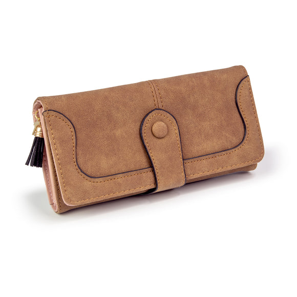 Suede Clutch Wallet – Tan