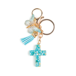 Cross Charm Key Ring – Teal