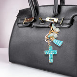 Cross Charm Key Ring – Teal