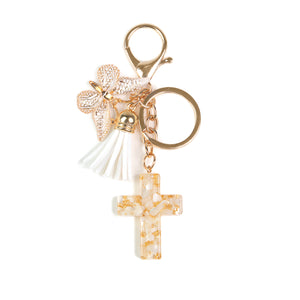 Cross Charm Key Ring – White