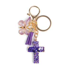 Cross Charm Key Ring – Purple