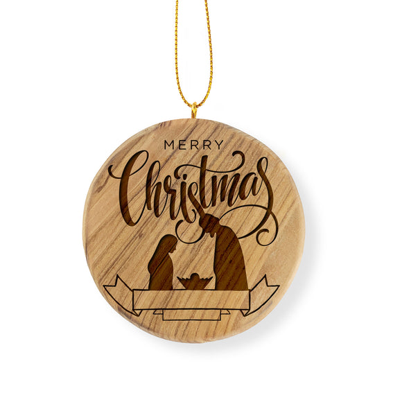 Merry Christmas Nativity Christmas Ornament, Holy Land Olive Wood