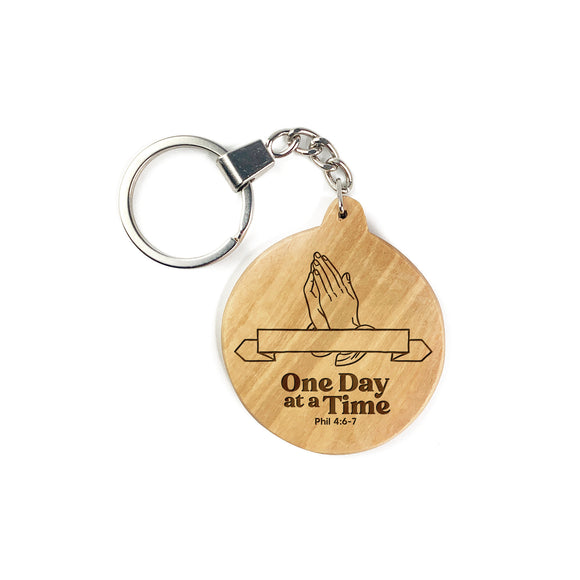 One Day at a Time Olive Wood Keychain