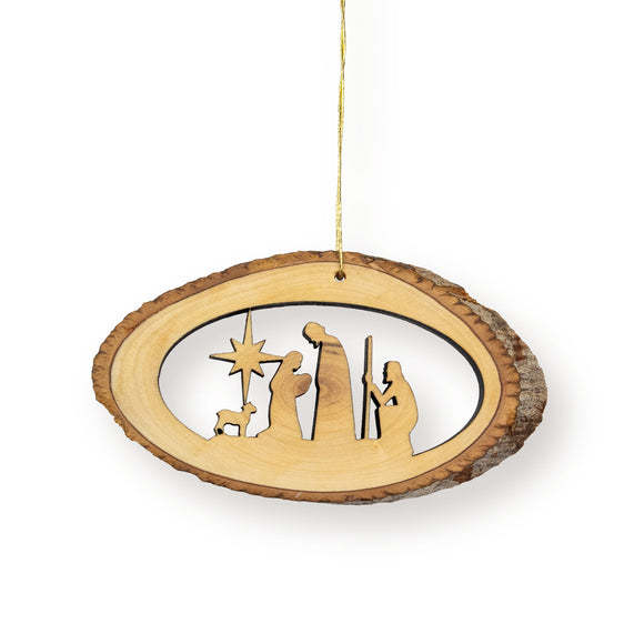 Nativity with Star and Shepherd – Live Edge Olive Wood Slab Ornament