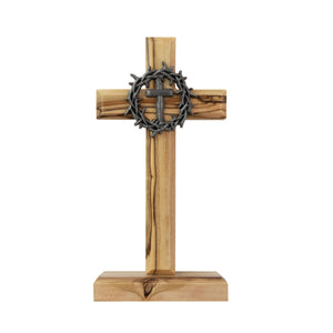 6" Crown of Thorns Olive Wood Desk Cross