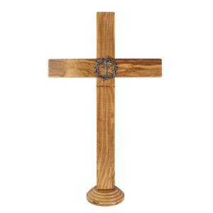 Crown of Thorns 19" Olive Wood Desk Cross