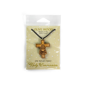 First Communion Cross Olive Wood Pendant