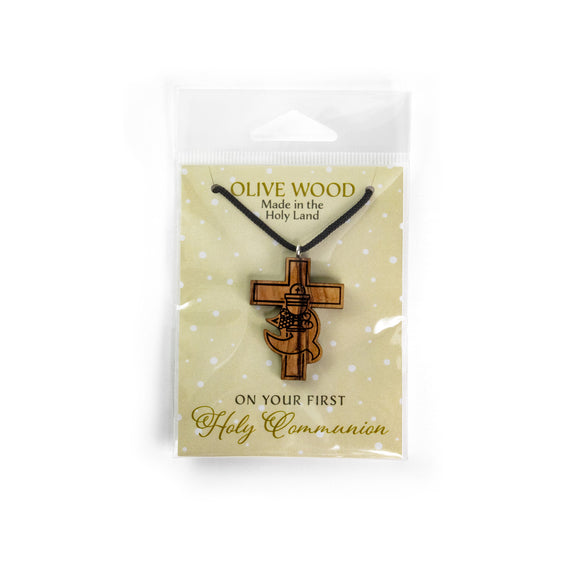 First Communion/Dove Cross Olive Wood Pendant
