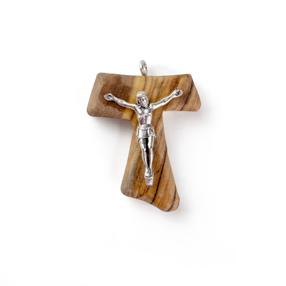 Tau Crucifix Olive Wood Pendant Charm with eyelet