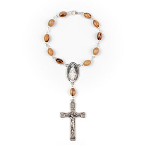 Miraculous Medal, Holy Land Olive Wood Pocket Auto Rosary, Made in Bethlehem