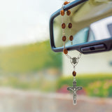 Sacred Heart of Jesus, Holy Land Olive Wood Pocket Auto Rosary, Made in Bethlehem