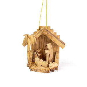 Olive Wood 3D Nativity with Long Base Ornament