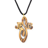 Jesus Swirl Cross Olive Wood Necklace