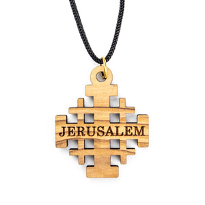 Simple Jerusalem Cross Olive Wood Necklace