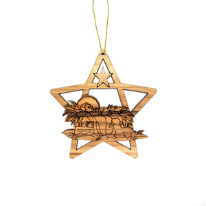 2D Laser Cut Star Ornament – Baby Jesus in Manger