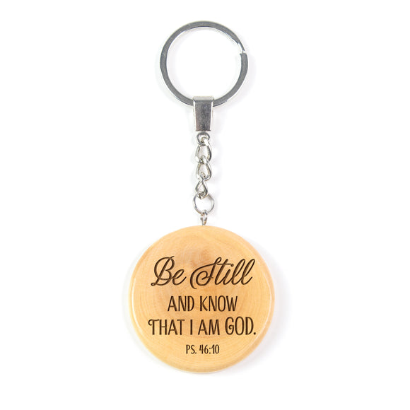 Olive Wood Keychain – Be Still and Know, Psalm 46:10