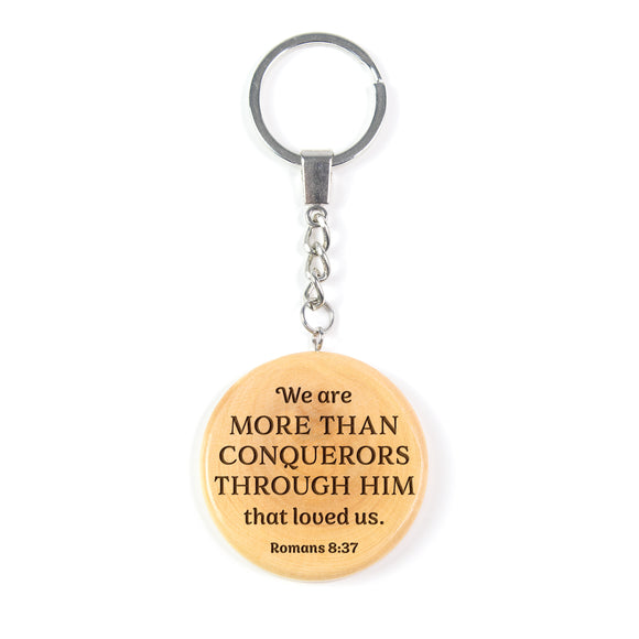 Olive Wood Keychain – More than Conquerors, Romans 8:37