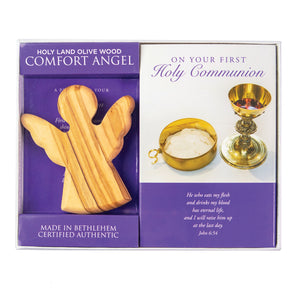 Olive Wood First Communion Large Comfort Angel in Box