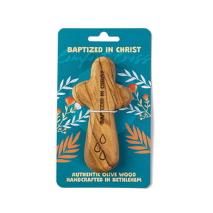 Laser Engraved Olive Wood Comfort Cross, Baptized in Christ