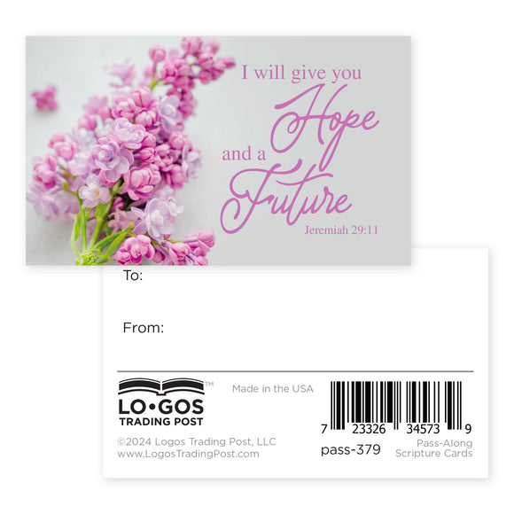 Flowers, Hope and a Future, Jer 29:11, Pass Along Scripture Cards, Pack of 25