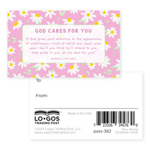 Daisies, God Cares, Matt 6:30, Pass Along Scripture Cards, Pack of 25