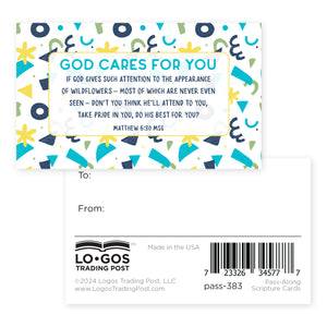 Geometric, God Cares, Matt 6:30, Pass Along Scripture Cards, Pack of 25