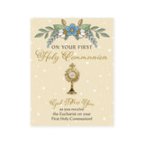Metal Pin on Card, First Communion Monstrance – Gold and White