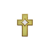 Metal Pin on Card, Cross – Gold with White and Yellow Enamel