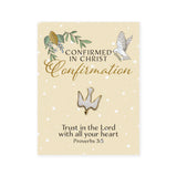 Metal Pin on Card, Confirmation Dove – Gold with white enamel