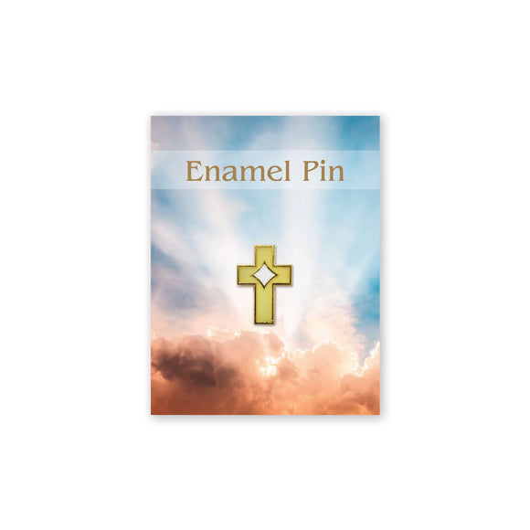 Metal Pin on Card, Cross with Diamond