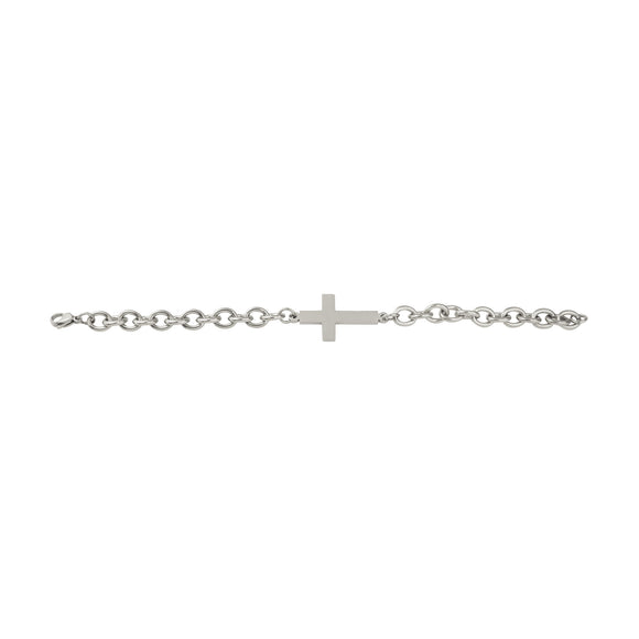 Stainless Steel Inline Cross Bracelet, Heavy Chain – Silver Color