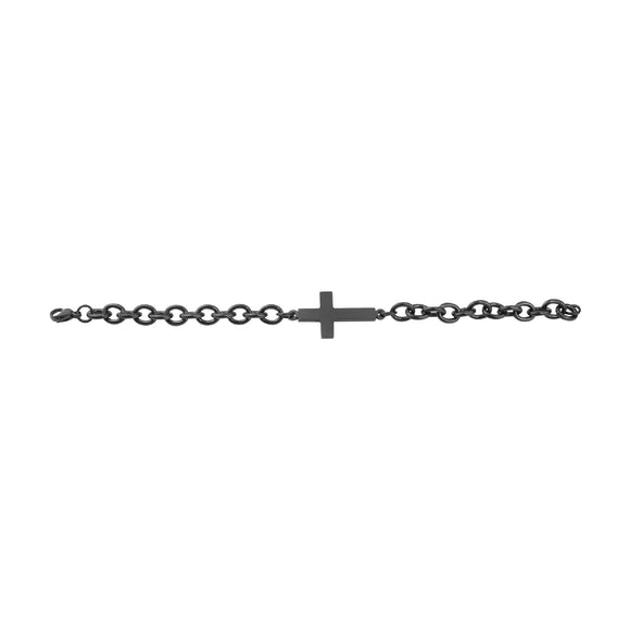 Stainless Steel Inline Cross Bracelet, Heavy Chain – Black Color