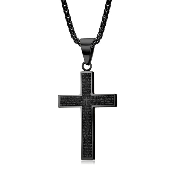 Our Father in Heaven Cross with 24 in Stainless Steel Chain – Black Color