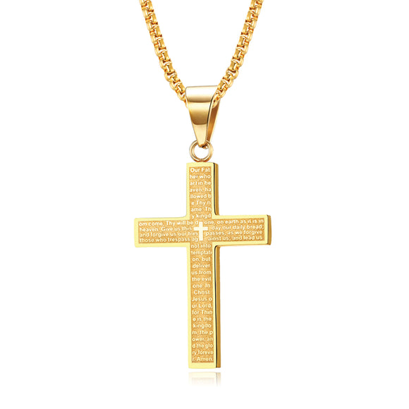 Our Father in Heaven Cross with 24 in Stainless Steel Chain – Gold Color