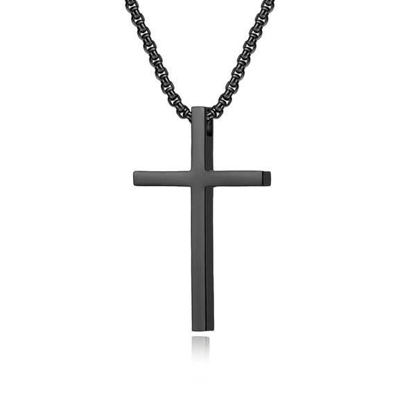 Plain Cross with 24 in Stainless Steel Chain – Black Color