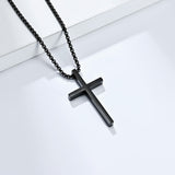 Plain Cross with 24 in Stainless Steel Chain – Black Color