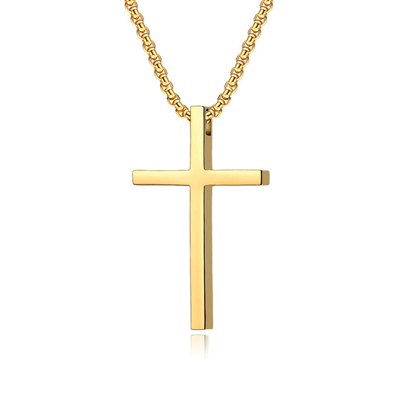 Plain Cross with 24 in Stainless Steel Chain – Gold Color