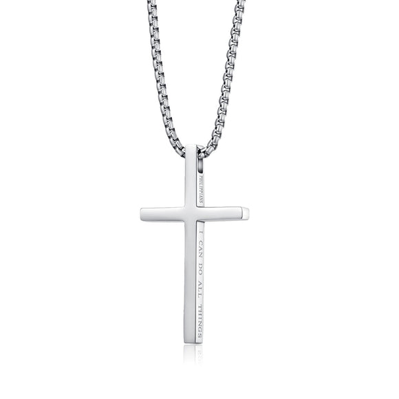 I Can Do All Things Cross with 24 in Stainless Steel Chain – Silver Color